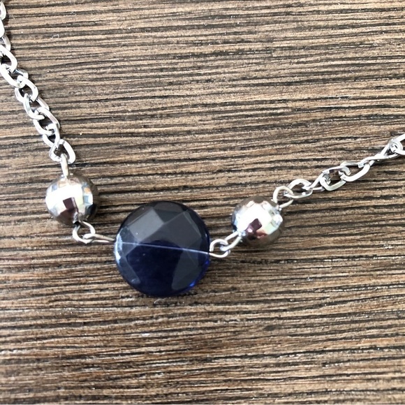 Sliver and blue double costume necklace - Picture 2 of 2